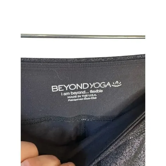 BEYOND YOGA Twinkle High Waisted 7/8 Yoga Leggings Black Silver Sparkle Sz Med - Picture 3 of 8
